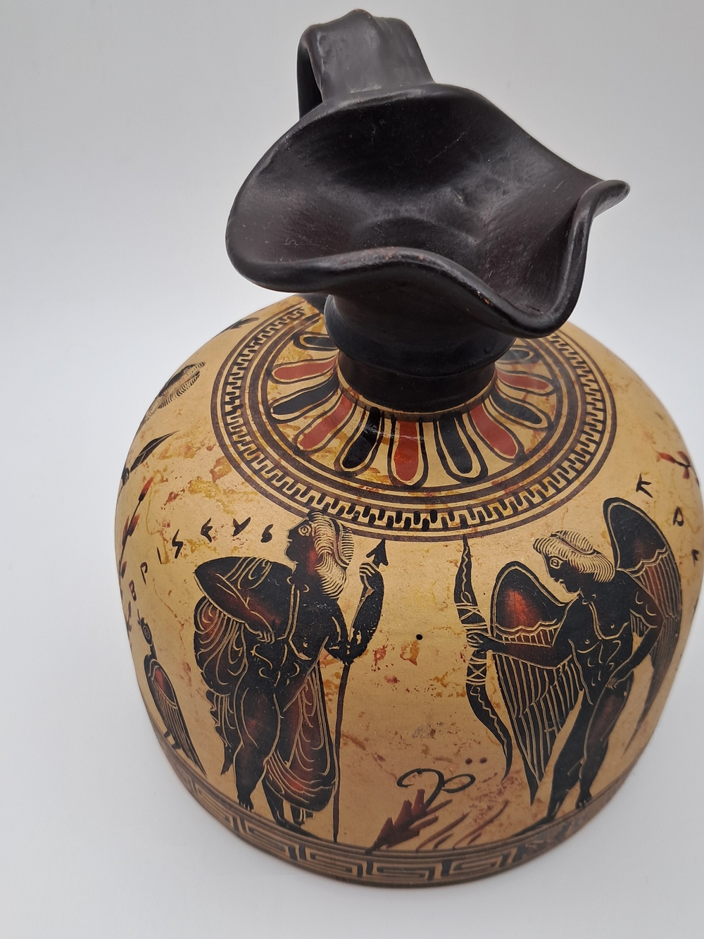 Vtg Greek Museum Copy Oinochoe Jug Vase Black Figure Classical Period Ceramic